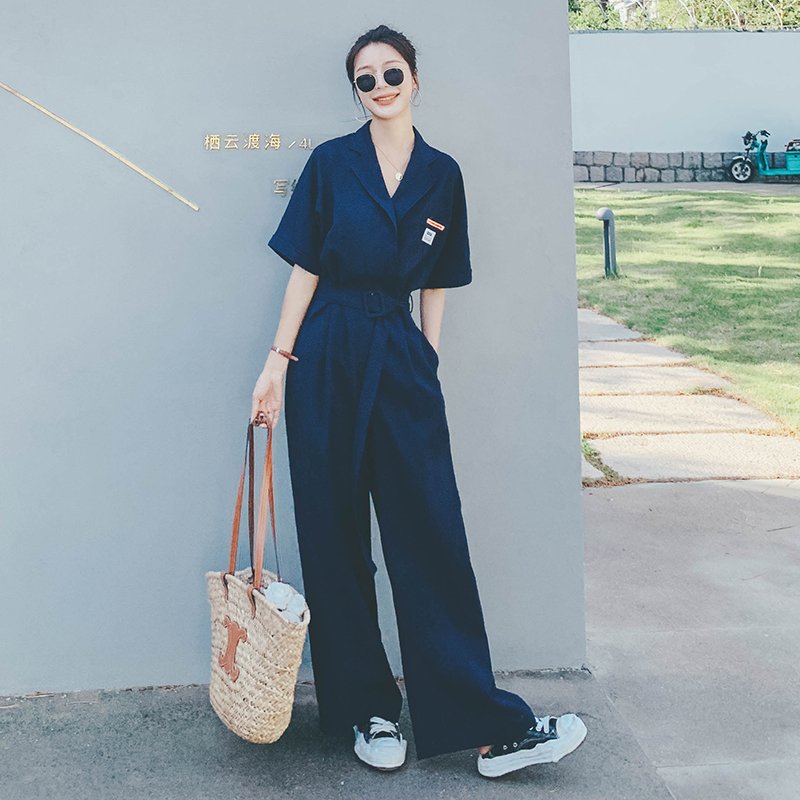 Navy V-Neck Jumpsuit for Women