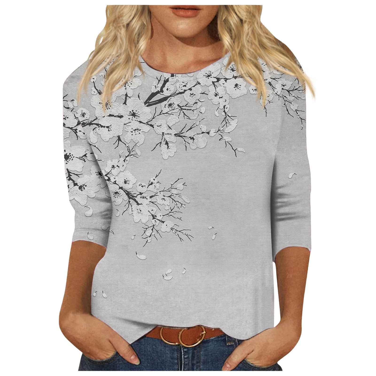 Round Neck Printed Casual Loose Long Sleeve