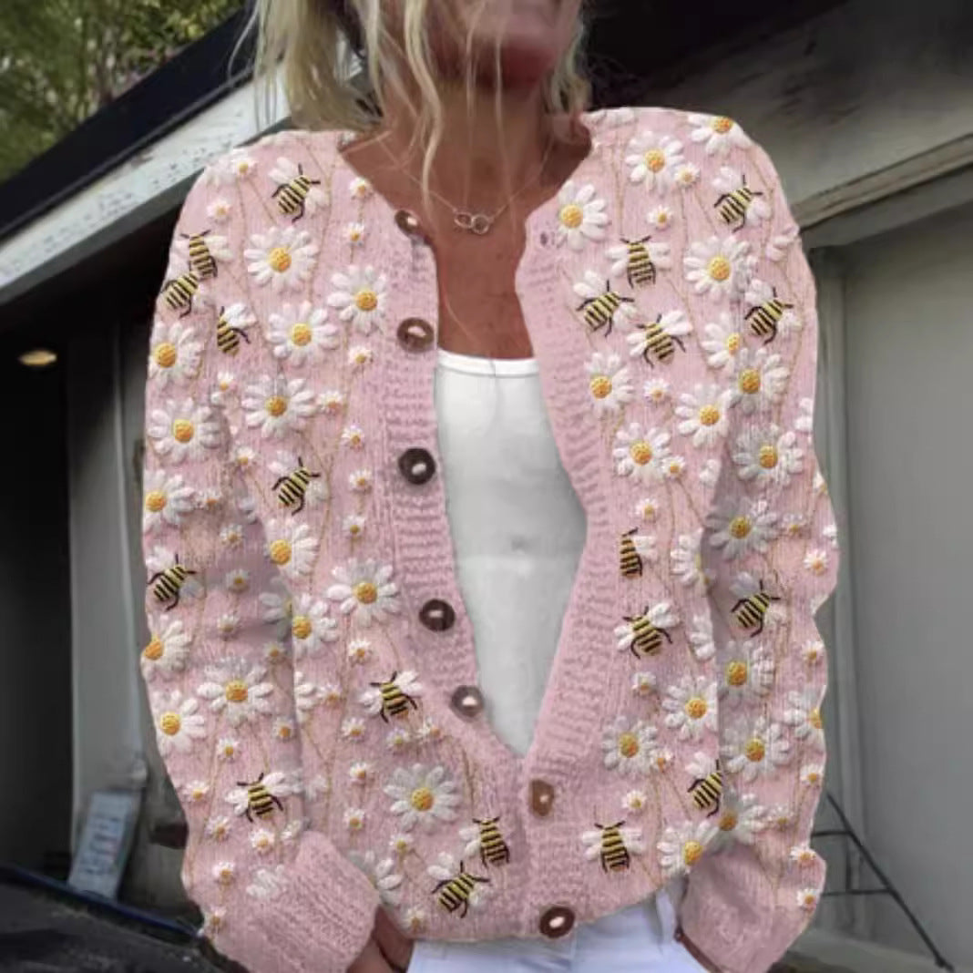 Women's 3D Digital Print Knitted Cardigan Sweater