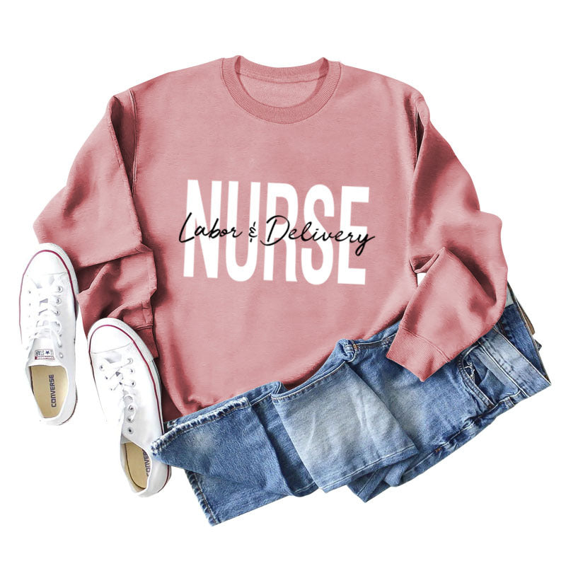 Plus Size Letter Print Long Sleeve Round Neck Casual Sweater