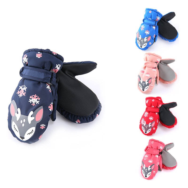 Kids' Cartoon Snowflake Deer Gloves - Waterproof & Windproof Mittens