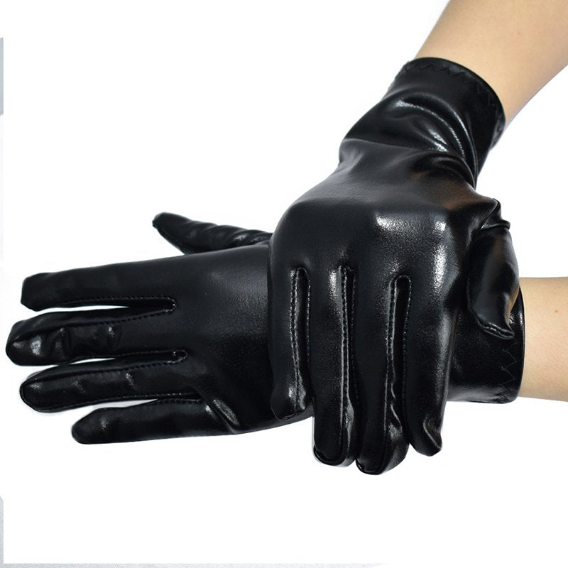 Black Patent Leather Gloves for Women, Waterproof & Non-Slip