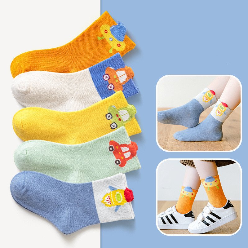 Kids' Bright Color Casual Socks Set of 5