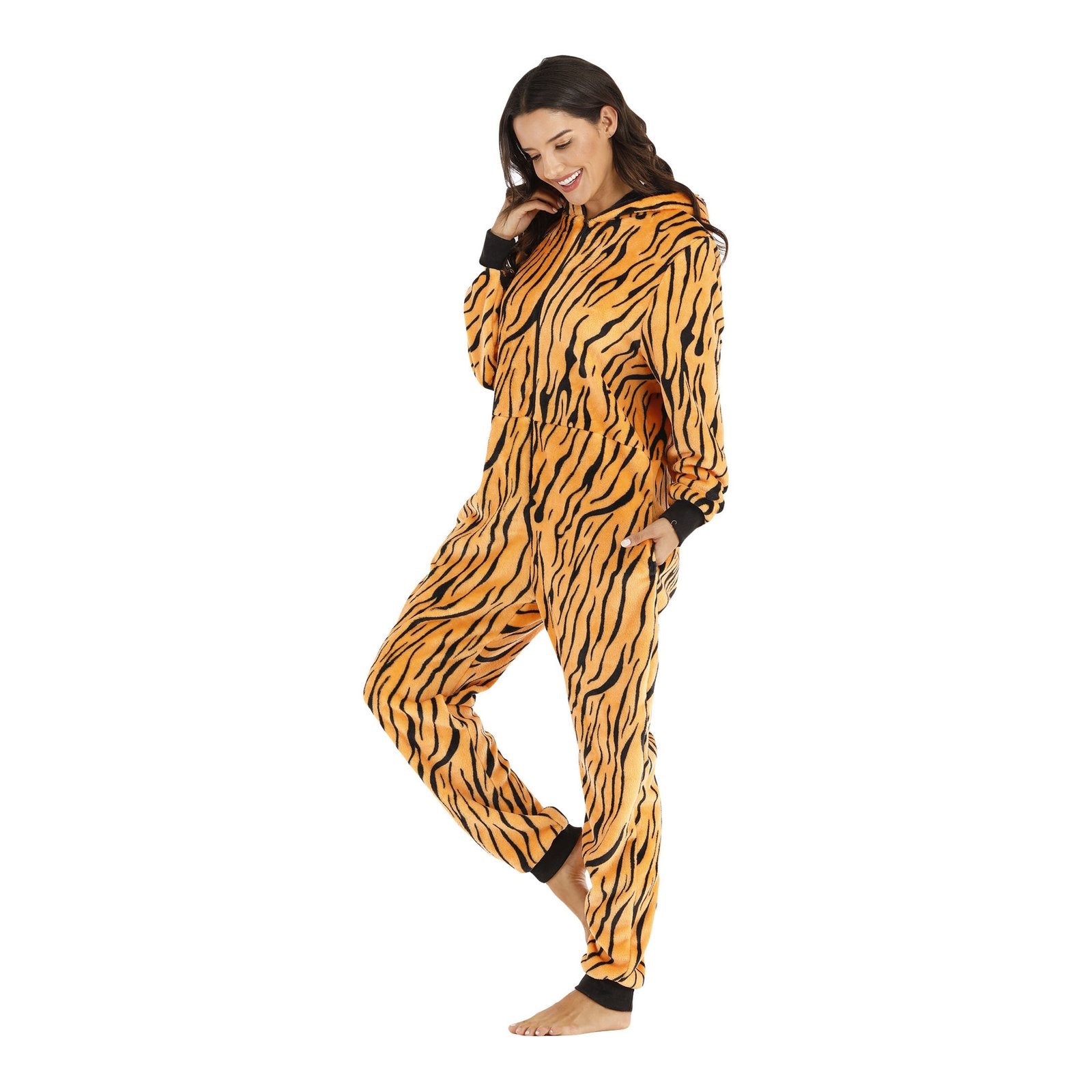 Yellow Leopard Print Hooded Jumpsuit for Women