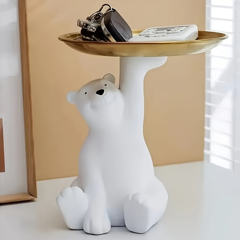1pc/High-end White Polar Bear Storage Ornament, Multiple Styles, Can Only Hold Lightweight Items, Bohemian Classic Cartoon Animal Decorative Tray, Perfect for Bedroom, Office, Living Room, Halloween…