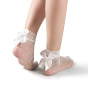 Fishnet Socks with Lace Trim & Bow - Breathable & Soft