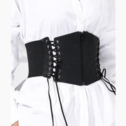 Thin Leather Waist Belt for Women, Black Braided Girdle Shirt Decoration