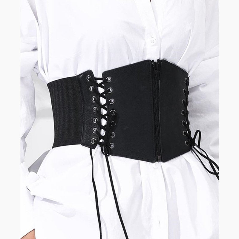 Thin Leather Waist Belt for Women, Black Braided Girdle Shirt Decoration
