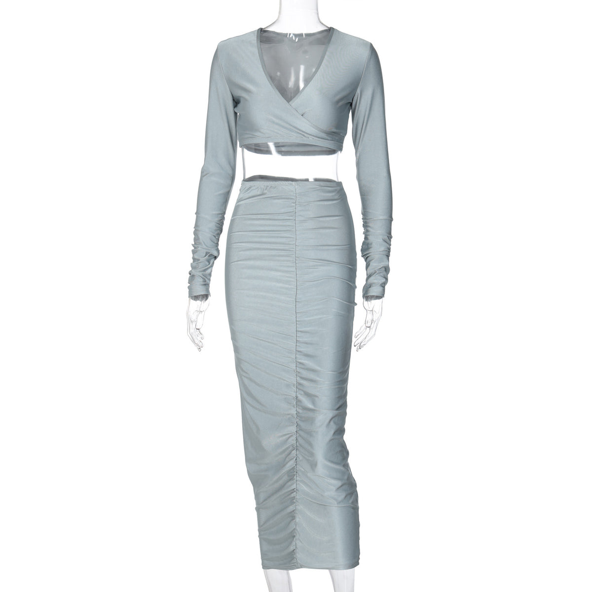 European And American Sexy Fashion Suit New Long-Sleeved V-Neck Blouse Hip Slim Skirt