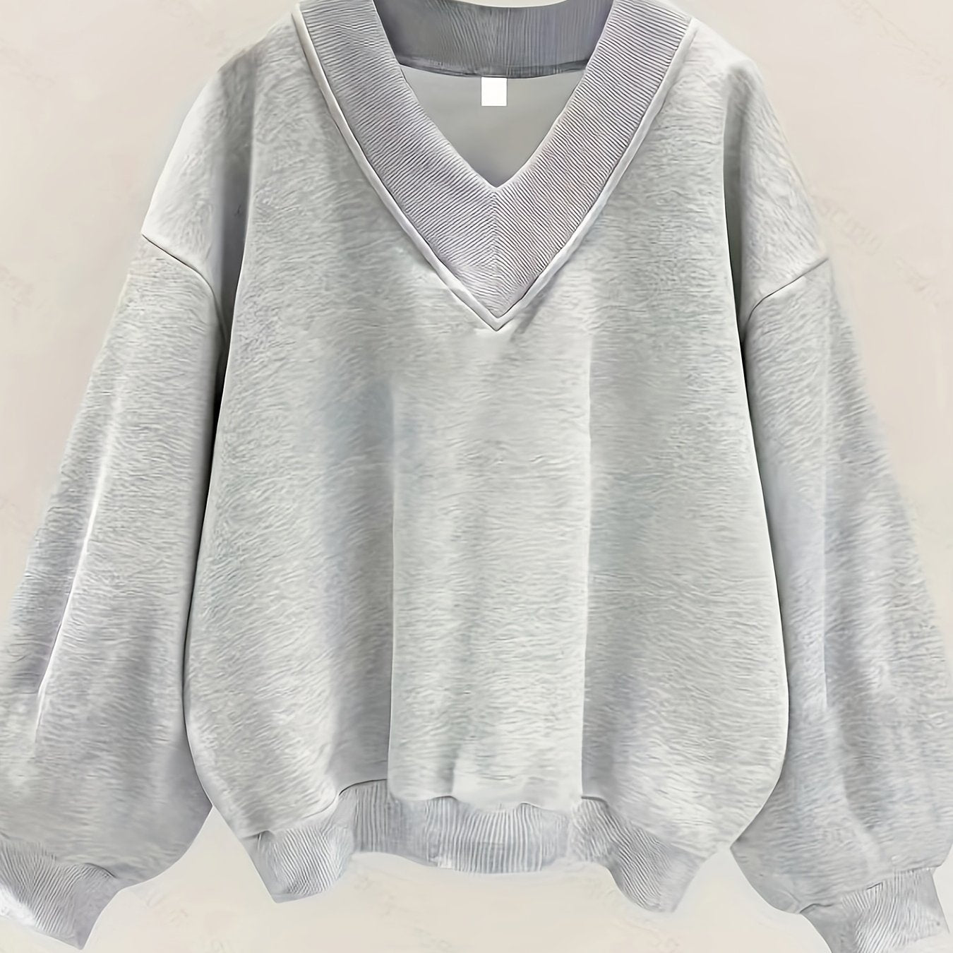 Soft Women's V‑Neck Pullover Sweatshirt with Lantern Sleeves, Machine Washable, Ribbed Cuffs