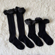 3D Rotating Bubble Lotus Lace Stockings - Pure Black Cotton Socks