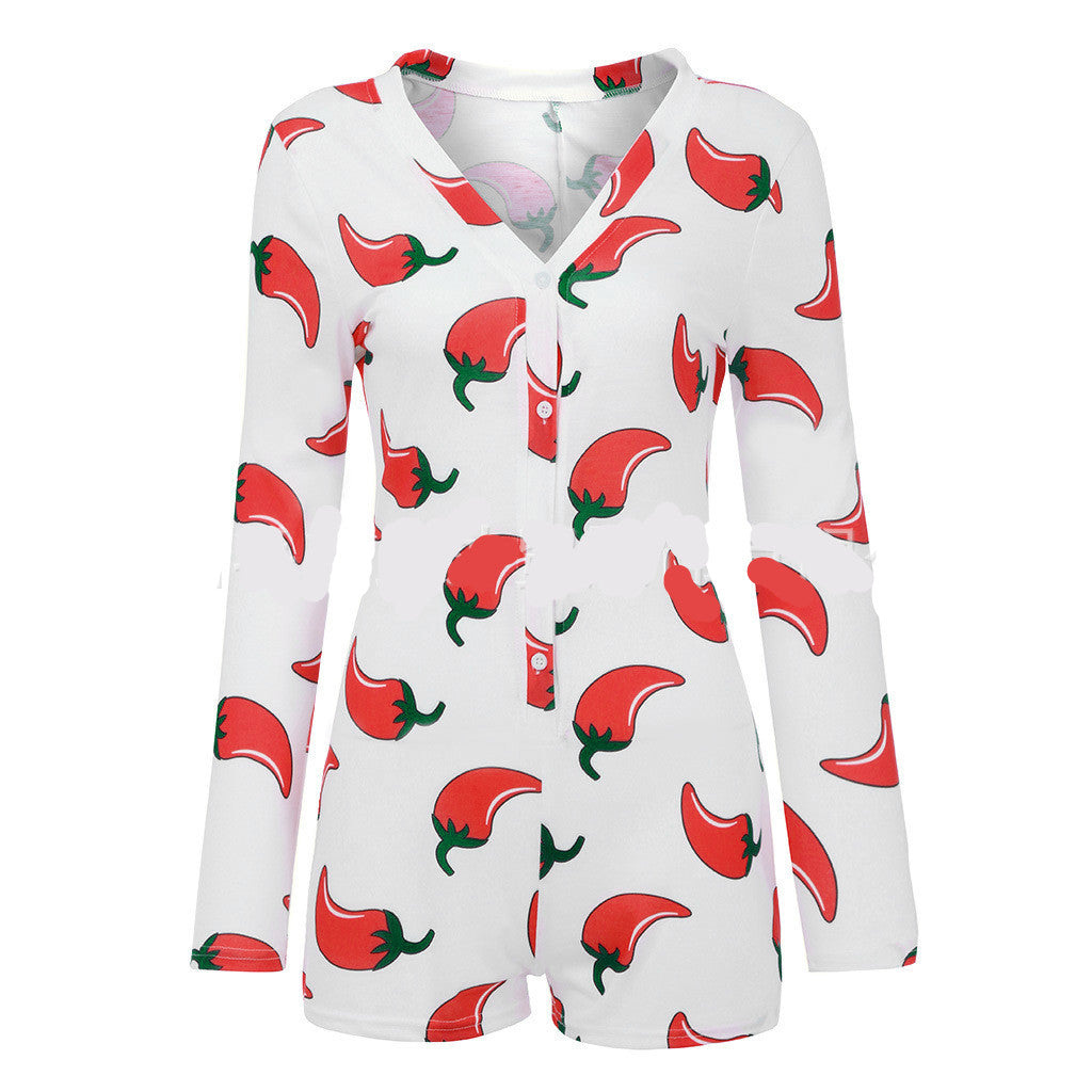 Chili Print Sexy Bodycon Jumpsuit