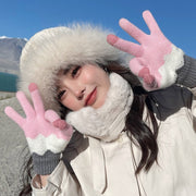 Warm Velvet Knitted Gloves for Women - Contrast Color Style