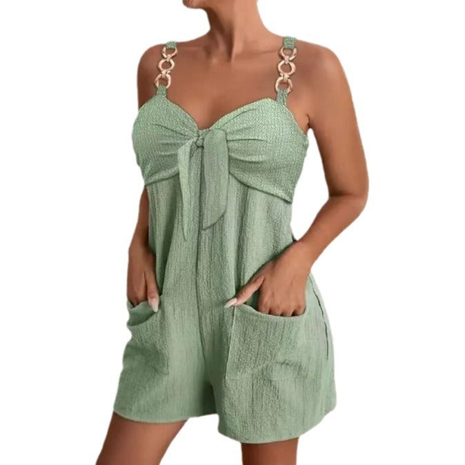 Elegant Metal-Strap Pocket Casual Jumpsuit