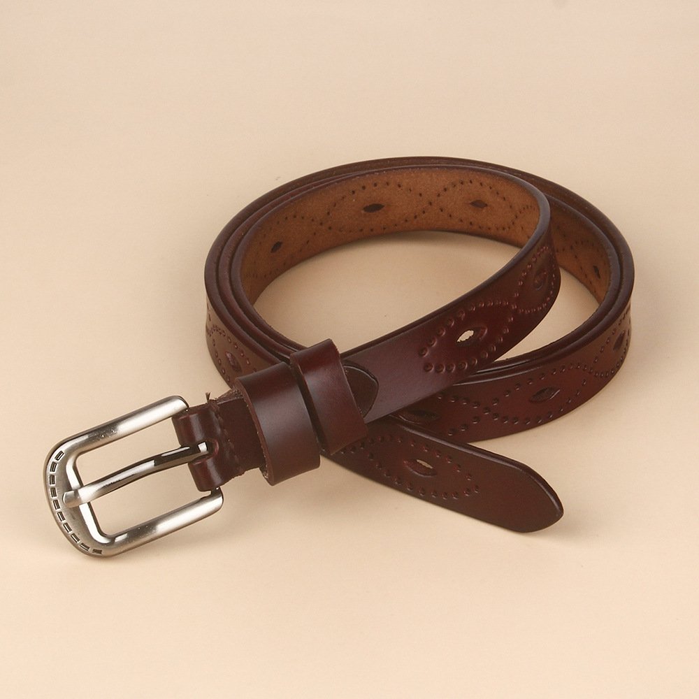 Leather Copper Pin Buckle Belt for Men and Women