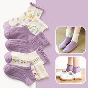 Cotton Kids' Socks with Floral Mesh for Girls
