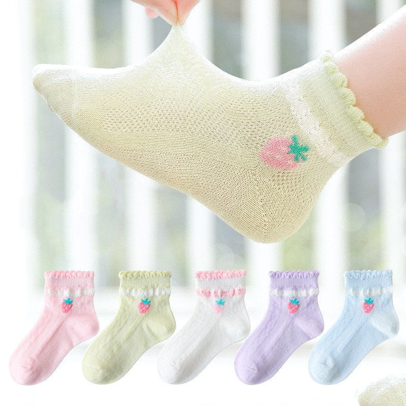 Kids' Breathable Socks for Girls - Soft Cotton & Lace Design