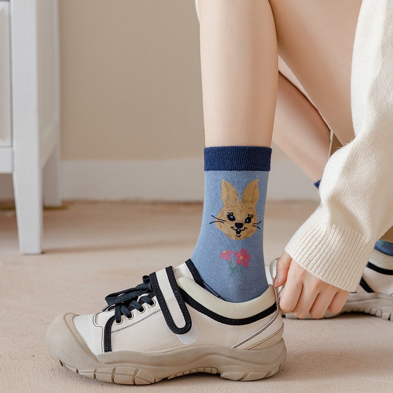 Cozy Cartoon Striped Socks for Ladies - Ethnic Floral Style