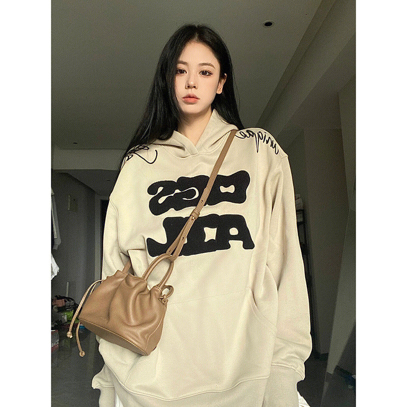 Cozy Fleece-Lined Letter Sweater Jacket
