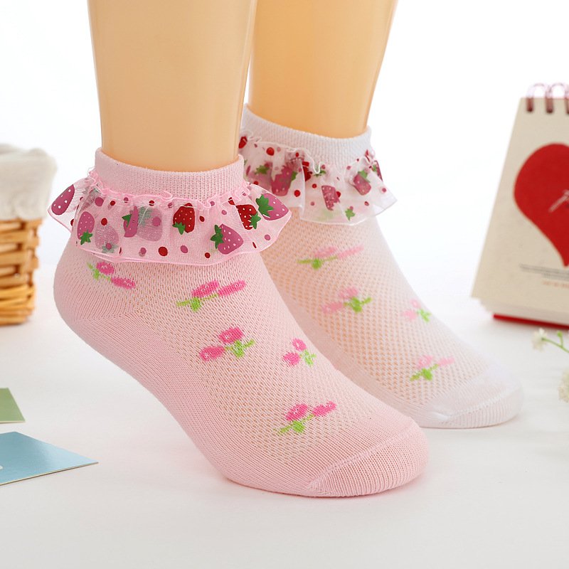 Strawberry Mesh Socks for Girls