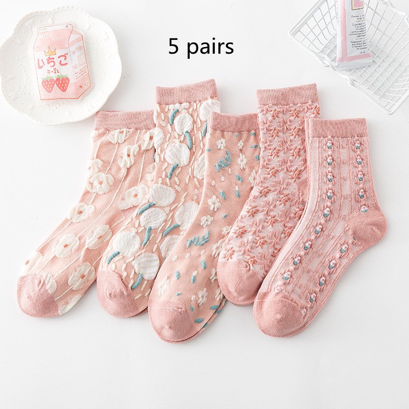 Floral Embossed Cotton Socks for Women
