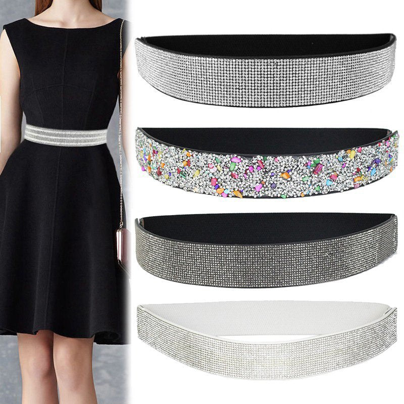Rhinestone Crystal Belt for Women, Elastic Waist, Flashing Diamonds, Versatile Crystal Stretch