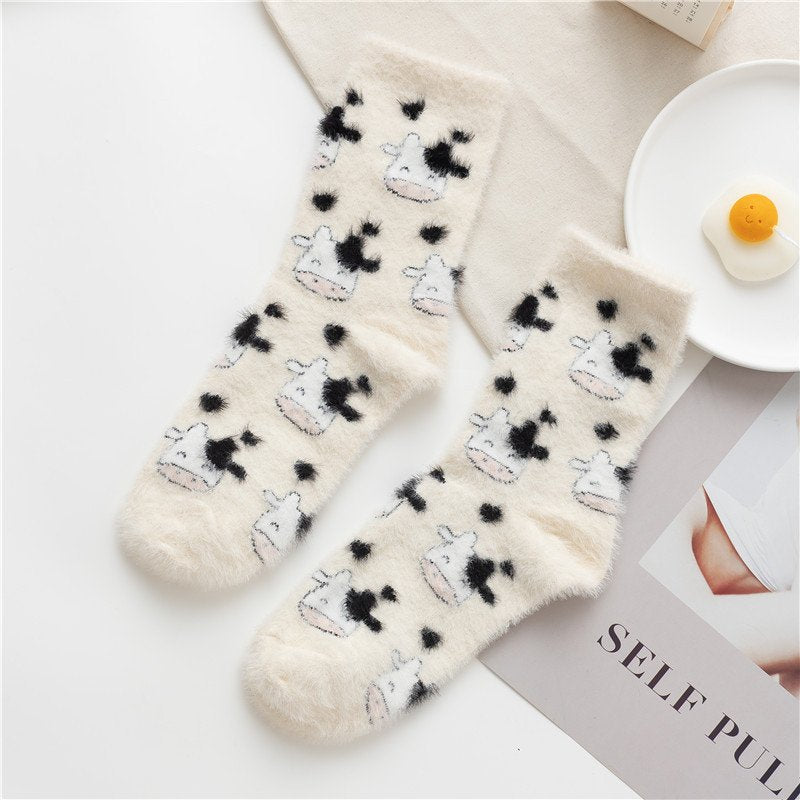 Soft Coral Fleece Socks for Women - Cartoon Animal Designs