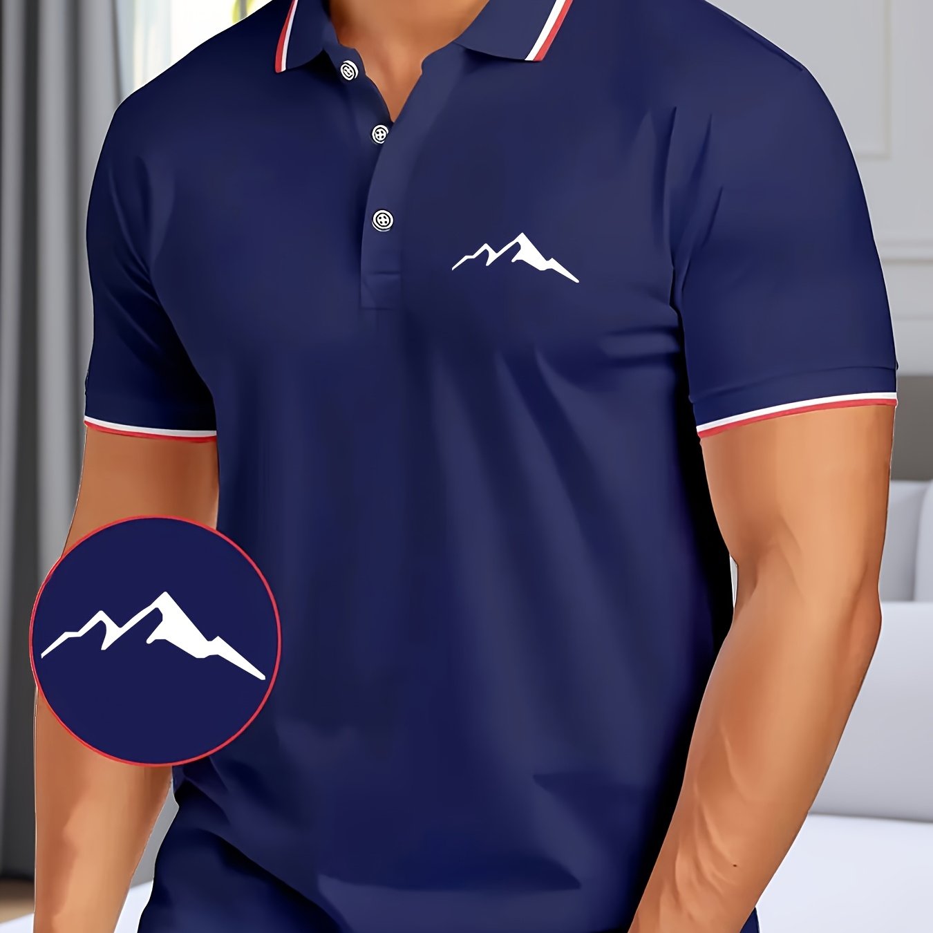 Breathable Short Sleeve Polo Shirt with Hot Mountain Print – Ideal for Business Casual, Golf and Tennis
