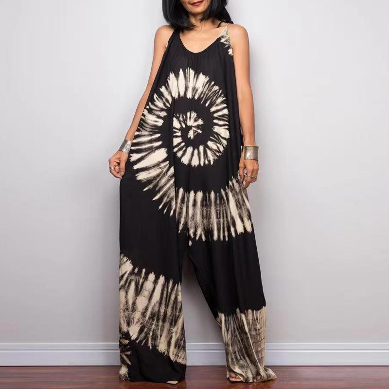 Tie-Dye Wide-Leg Jumpsuit for Women - Loose Fit & Comfortable