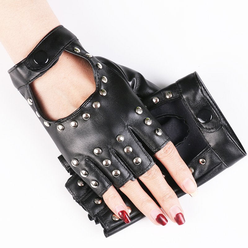 Punk Rivet Half Finger Gloves for Women
