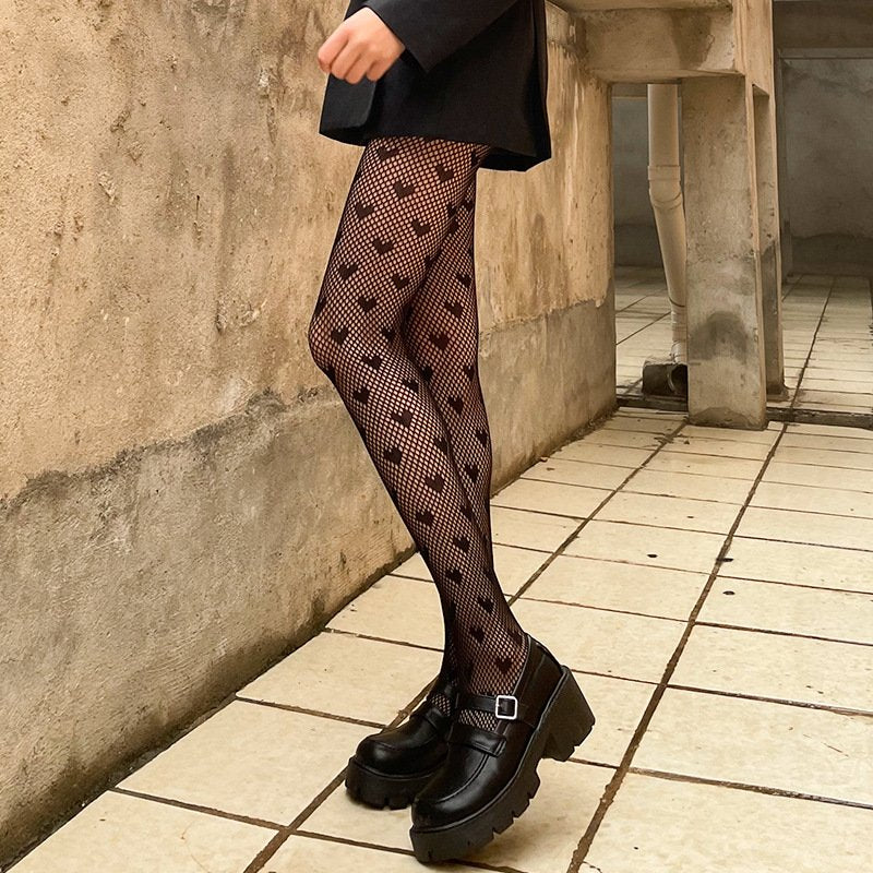 Small Heart Pattern Fishnet Socks for Women