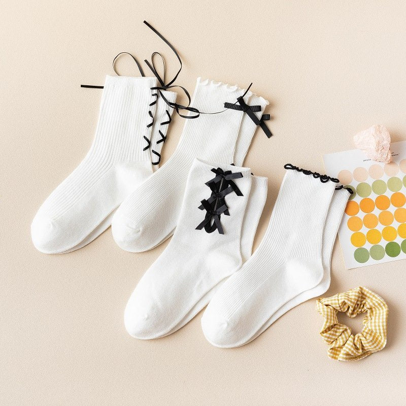 Women's Cute Bow Fungus Lace Socks