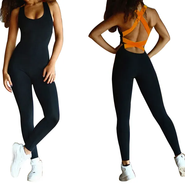 Women's Strappy Back Fitness Yoga Workout Jumpsuit