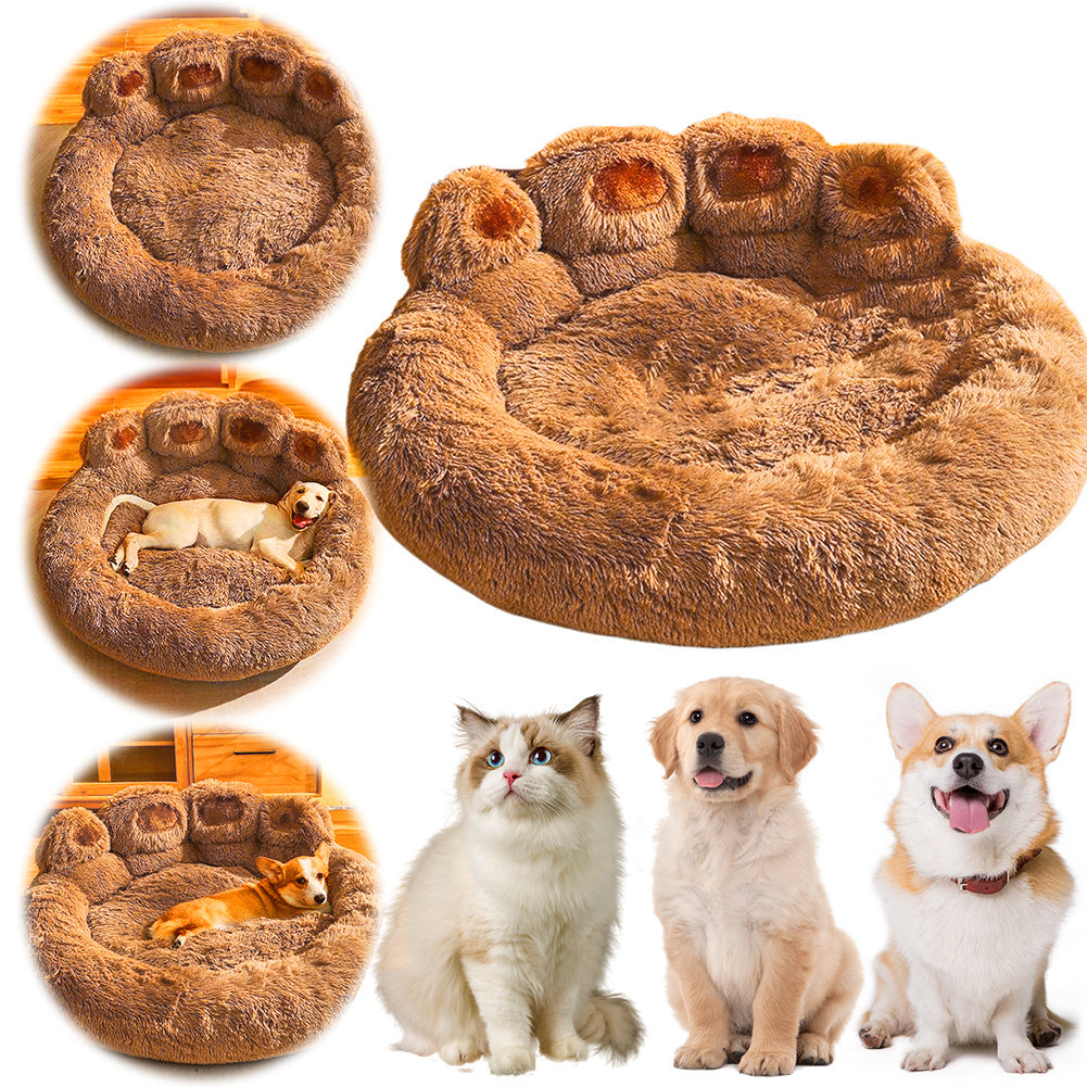 30 Inch/43 Inch Calming Dog & Cat Bed, Anti-anxiety Donut Washable Cuddler Warming Cozy Soft Round Pet Bed, Camel Fluffy Faux Fur Plush Cushion Bed For Small Medium Large Extra Large Dogs And Cats