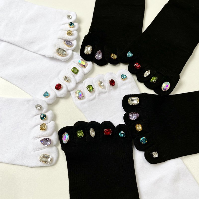 Crystal Diamond Five-Toed Socks for Women, Thin & Breathable