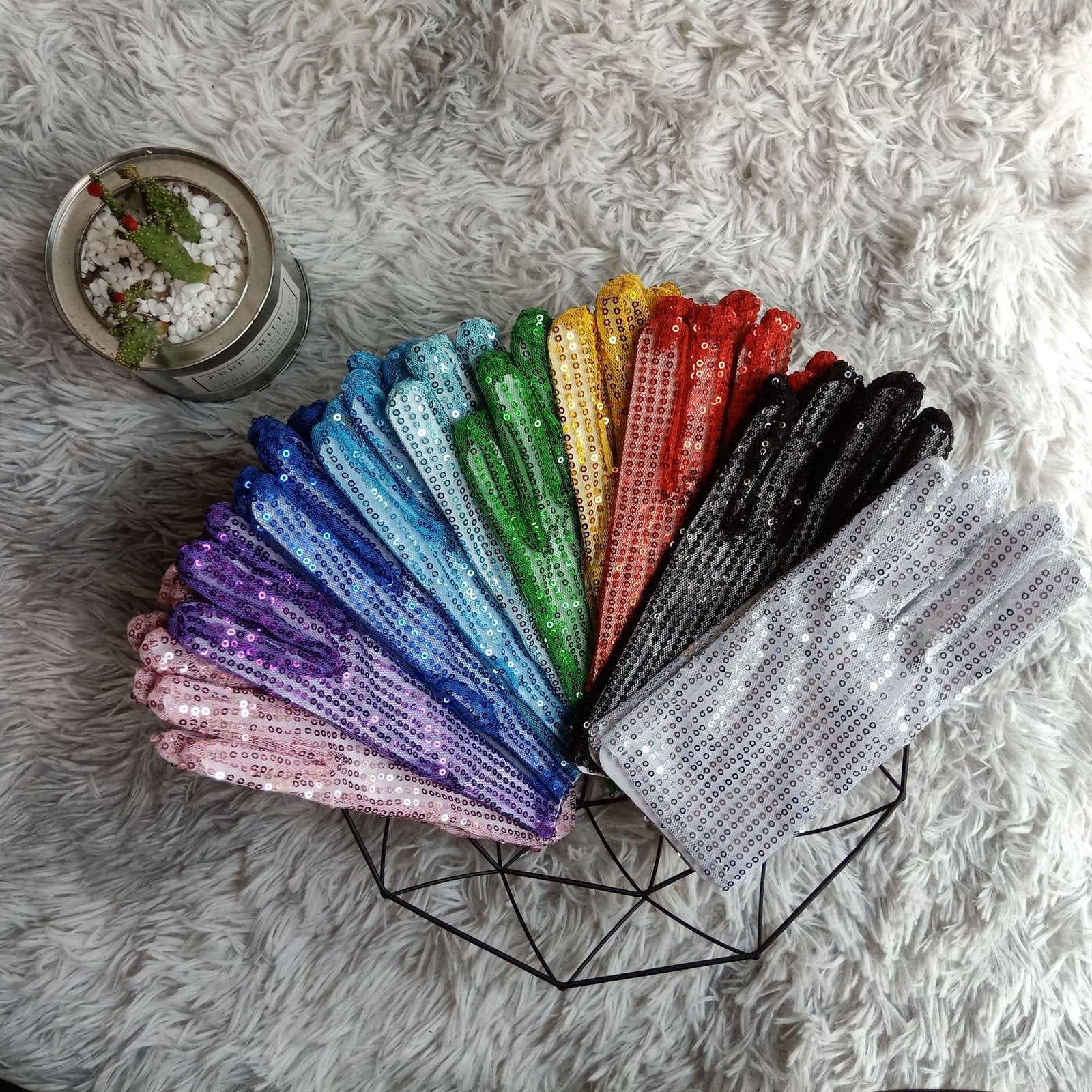 Reflective Sequin Stage Gloves for Women