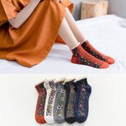 Retro Floral Cotton Boat Socks for Women