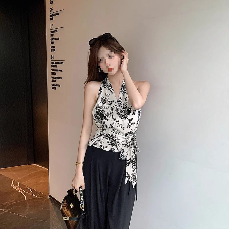 Floral Sleeveless Halter Top – Chic French Vesta Style