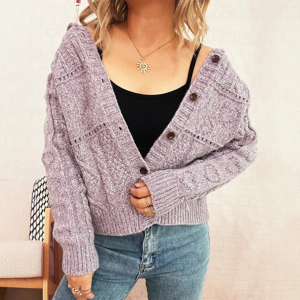 Commuter Hollow Lapel Retro Twist Sweater