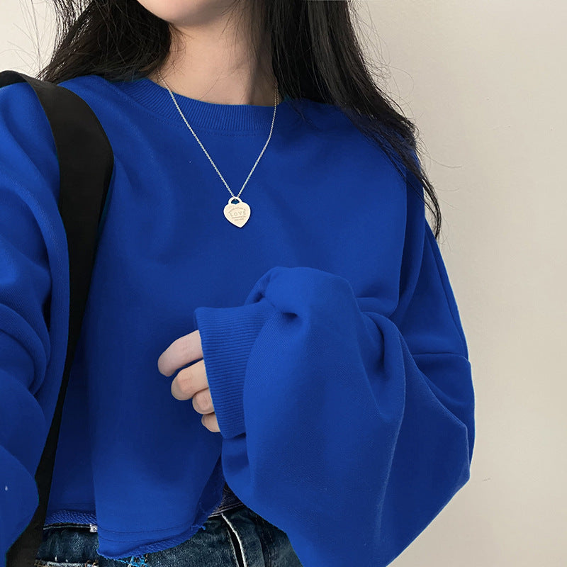 Cozy Cropped Round Neck Women's Pullover Top