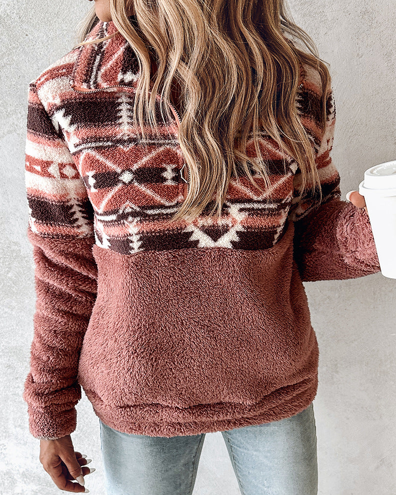 Cozy Pink Plush Loose Casual Jacket for Women