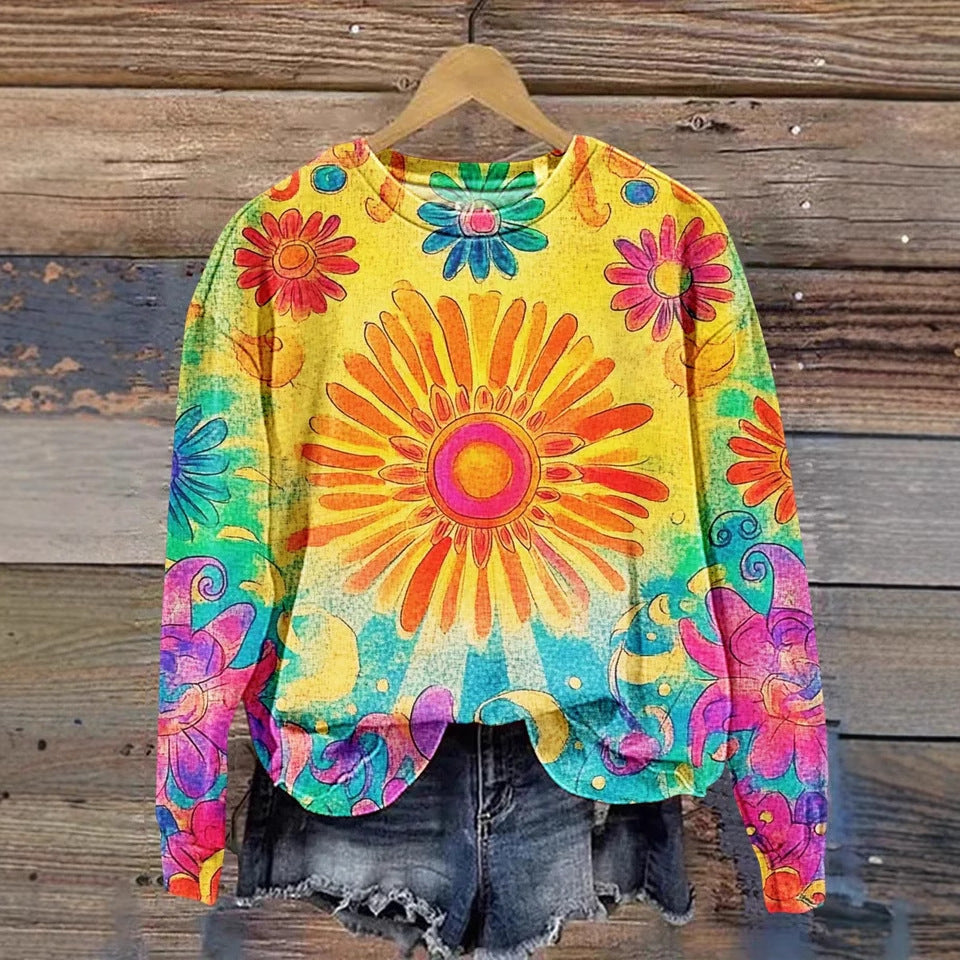 Women's Printed Drop-Shoulder Casual Pullover Sweater