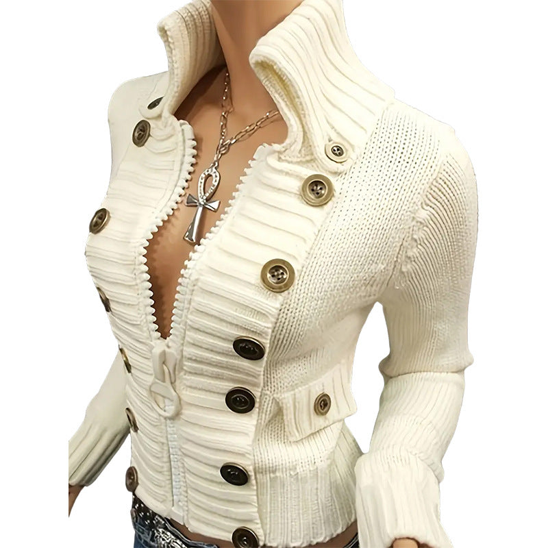 Double-breasted Stretchy Slim-fit Sweater Jacket