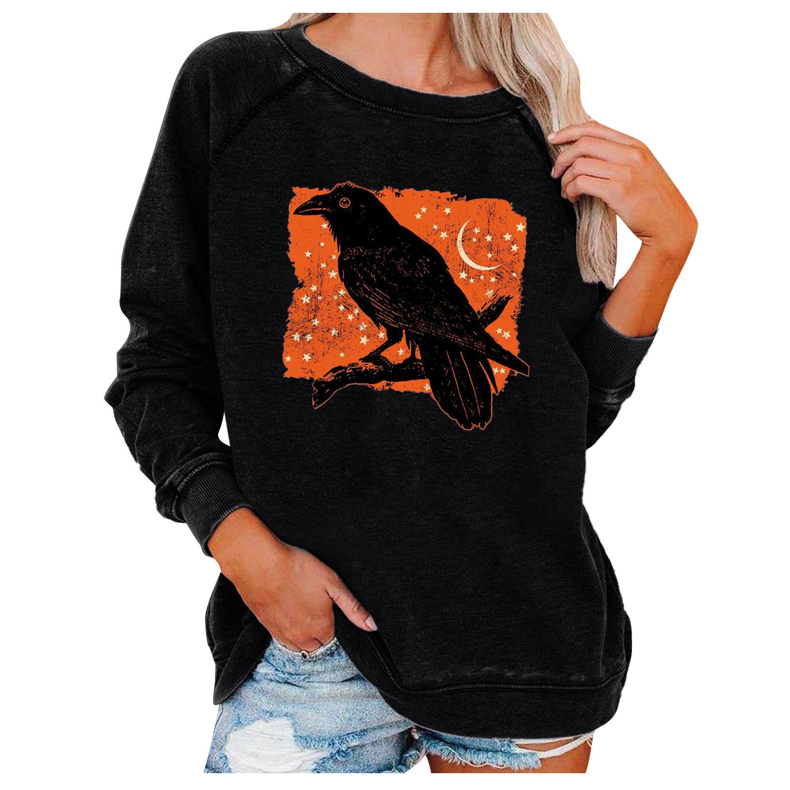 Spooky Chic Halloween Print Loose Sweatshirt