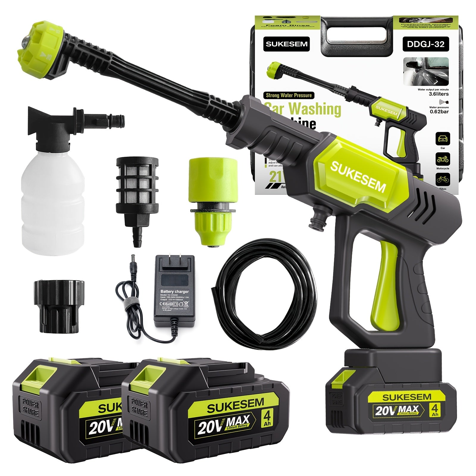 Wireless Portable High‑Pressure Car Washer with Rechargeable Battery and 6‑Speed Adjustable Nozzle – Suitable for Cars, Yards, Gardens and Green Plants
