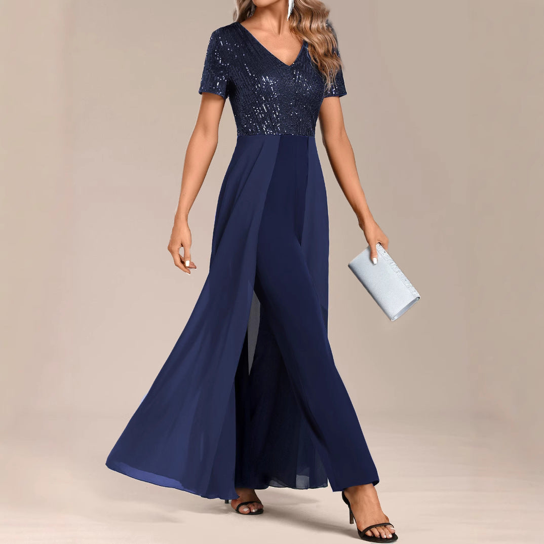 Elegant Chiffon Sequin Splicing Women's Jumpsuit