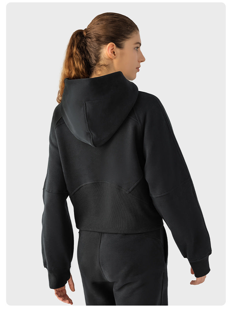 Autumn And Winter Hoodie Half Zipper Sweater Women's Short Casual Loose All-Match Sports Top