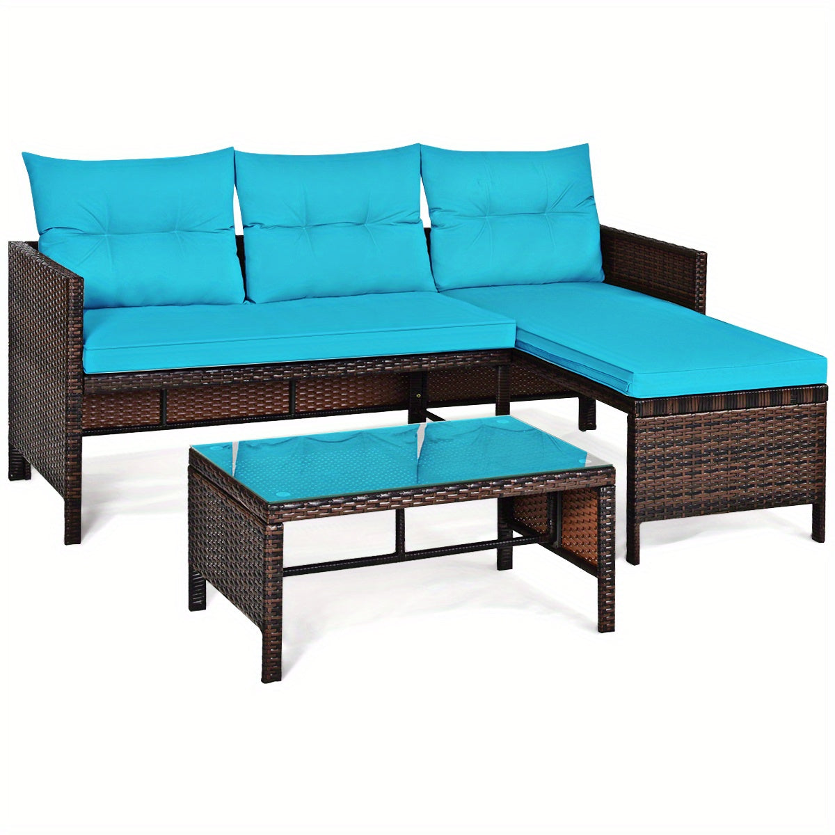 [Patio Wicker Rattan Set] MULTIGOT 3pcs Patio Wicker Rattan Sofa Set Outdoor Sectional Conversation Set