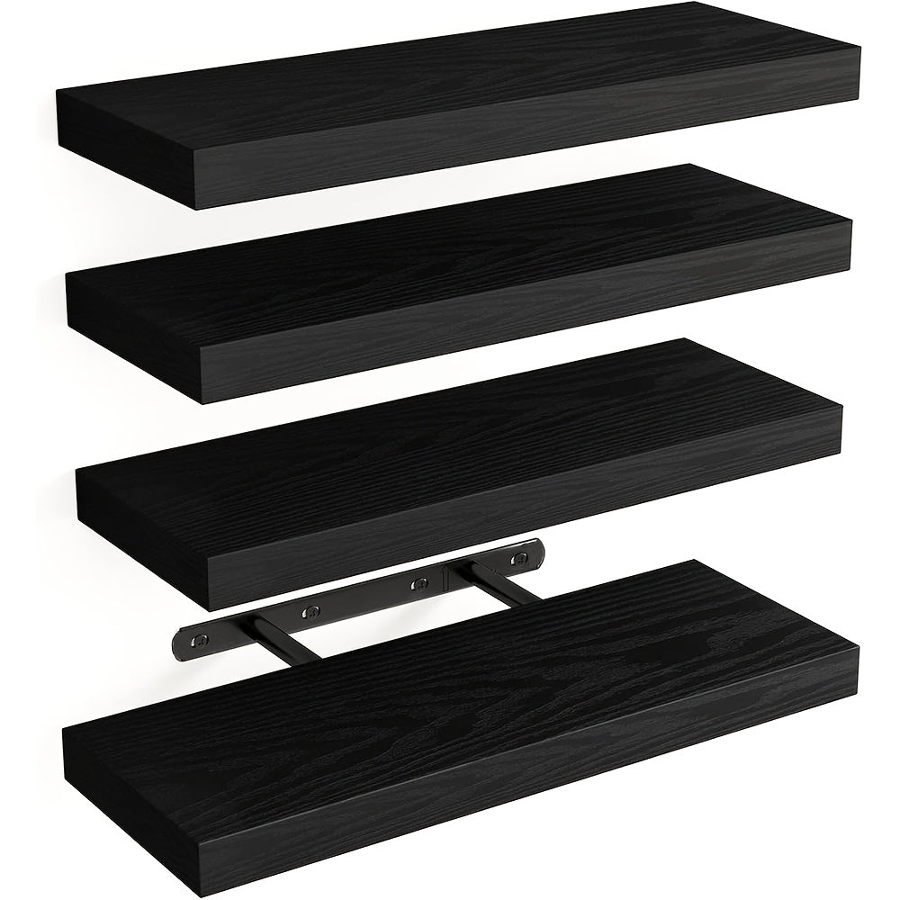 Set of 4 brown floating wall shelves with invisible brackets