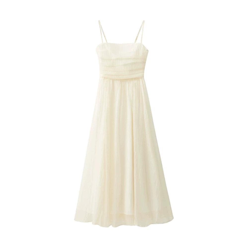 French Vintage Slim-Fit White Slip Dress
